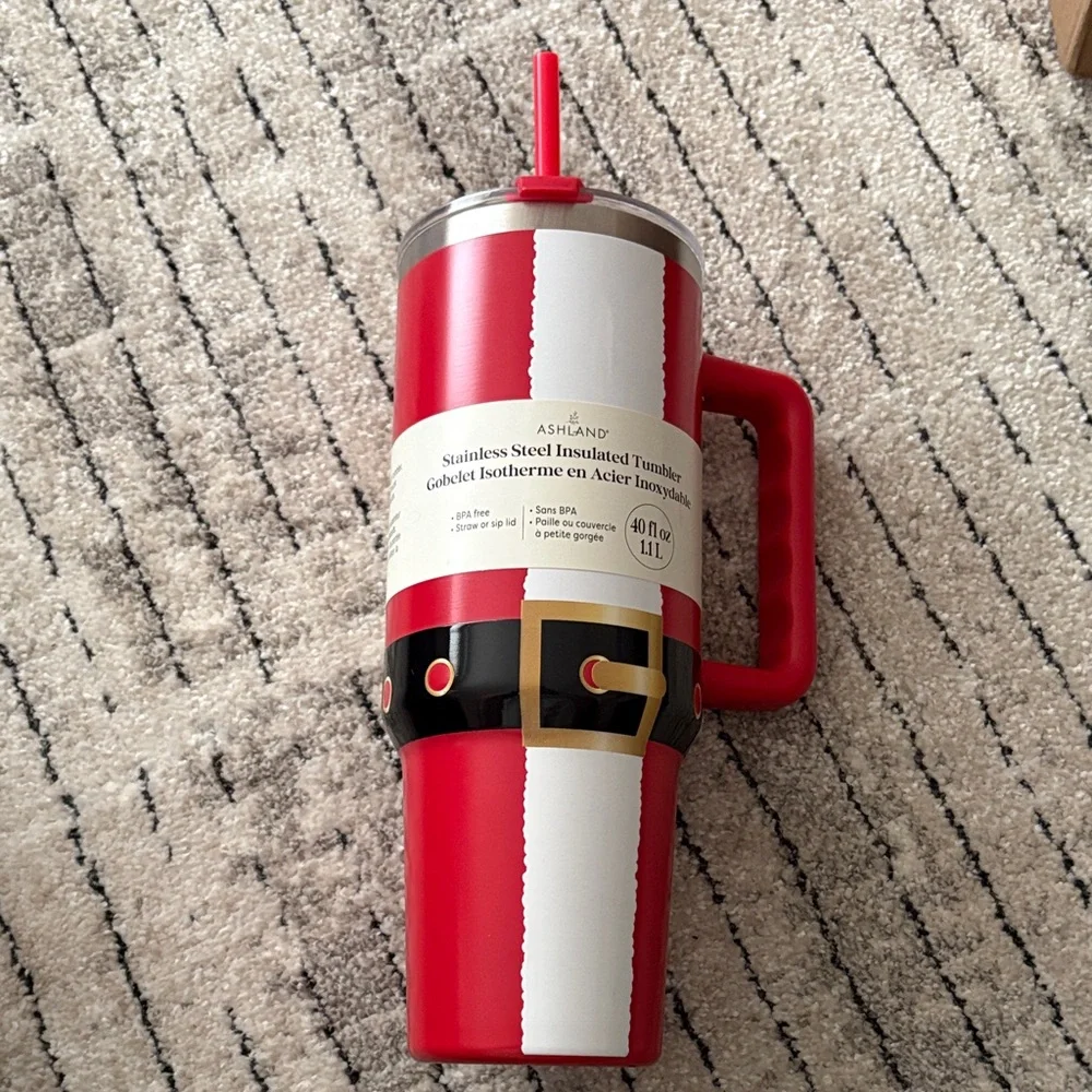 NWT Ashland Red and White Santa Belt 40 ounce Insulated Tumbler with Handle